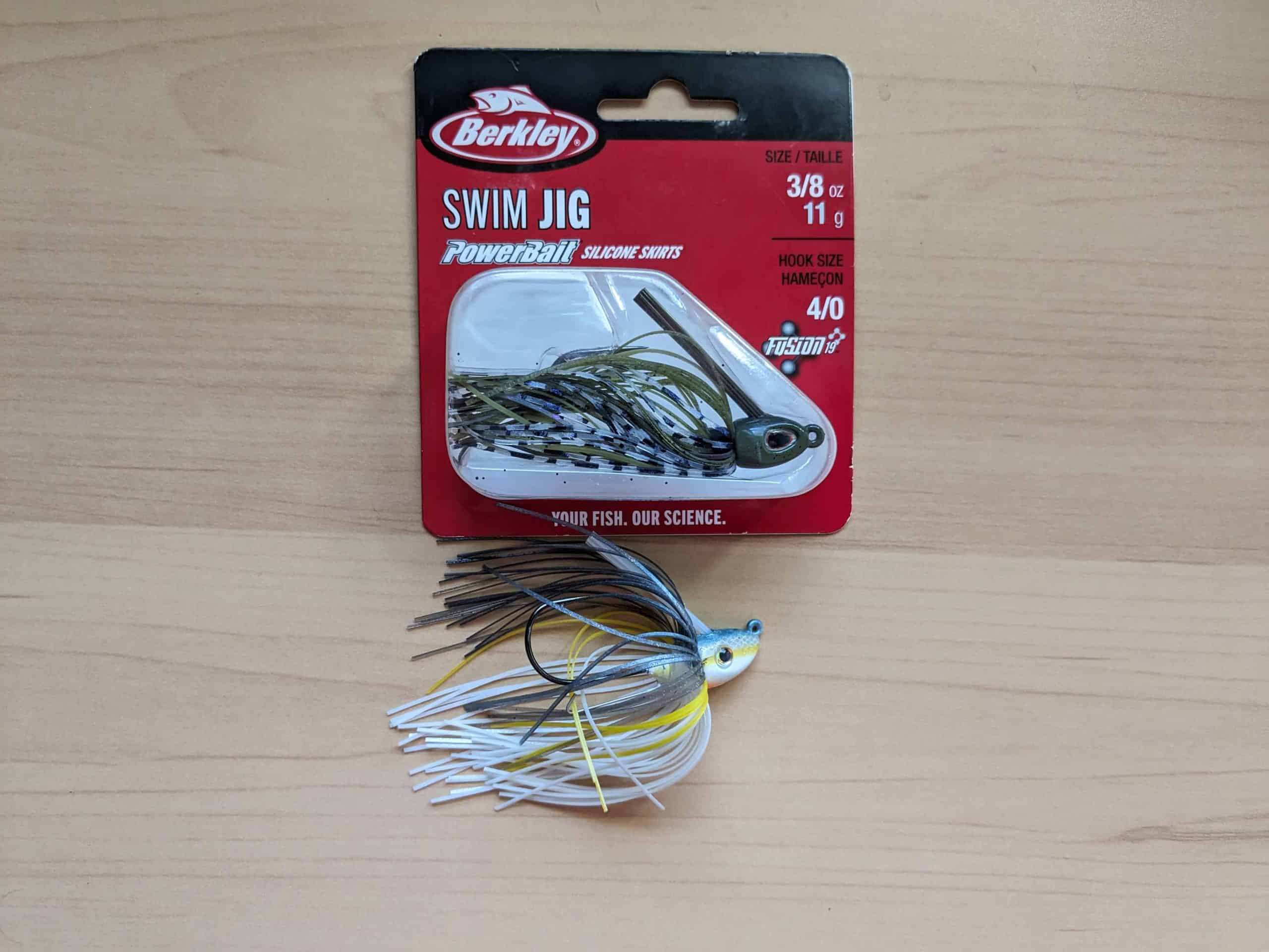 Image featuring Berkley and Strike King swim jigs, renowned for their effectiveness in summer bass fishing"