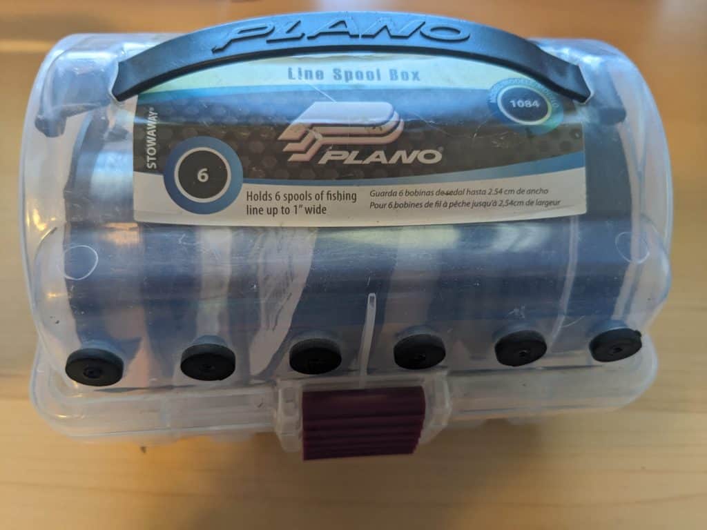 Plano Line Spool Box 1084, expertly designed for secure and organized storage of various fishing lines, showcasing its durability and efficiency for ensuring the longevity of the best line for bass fishing.