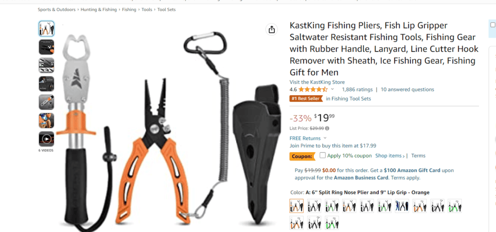 KastKing Fishing Pliers, a robust and multi-functional tool for bass fishing, purchased from Amazon, featuring its durable construction and comfortable grip.