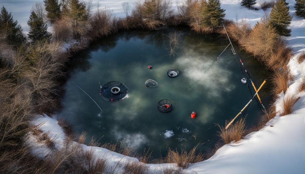 Ice fishing for bass in ponds