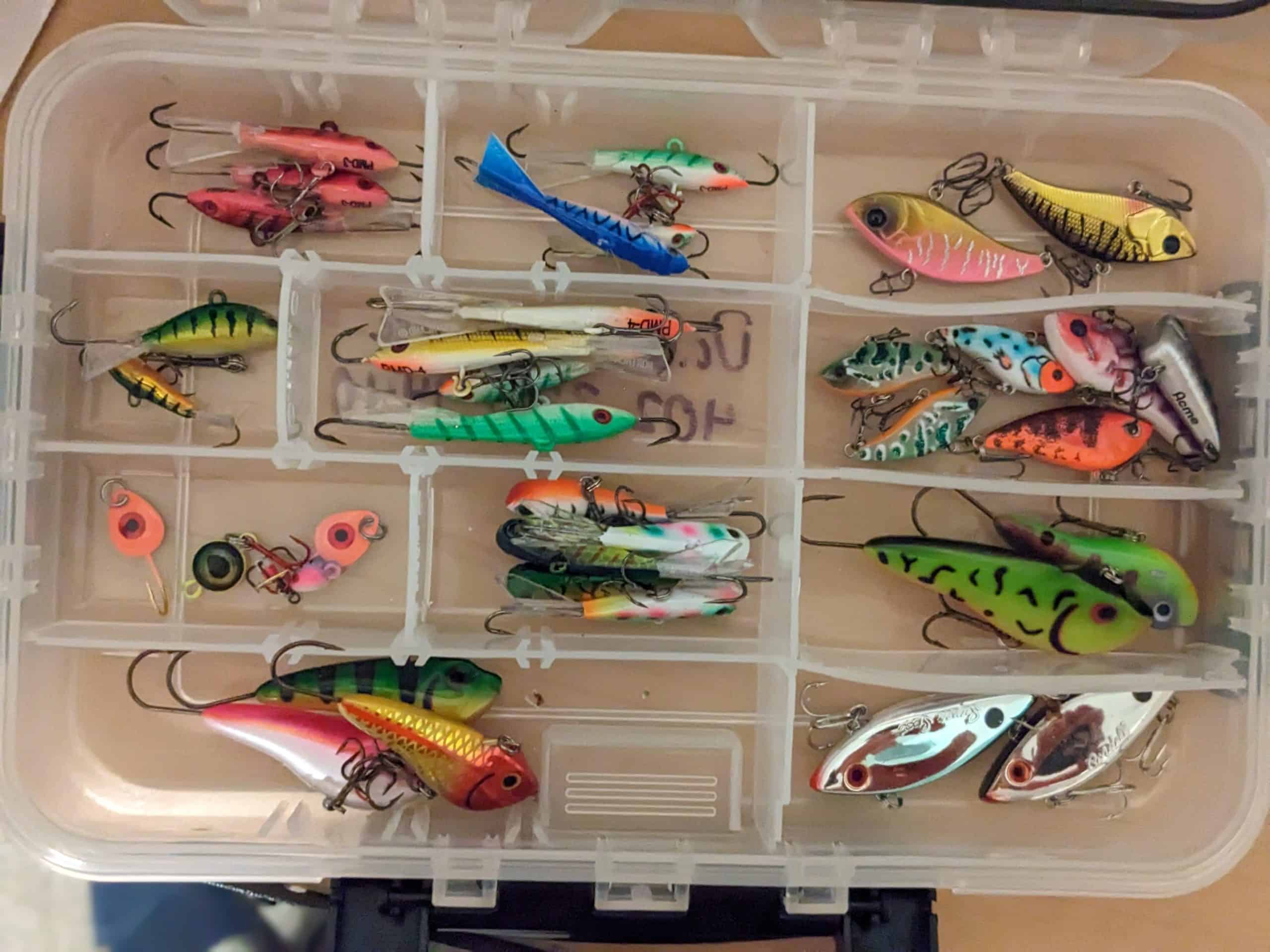 Lipless crankbaits and blade baits that will be used for ice fishing for smallmouth and largemouth bass. 