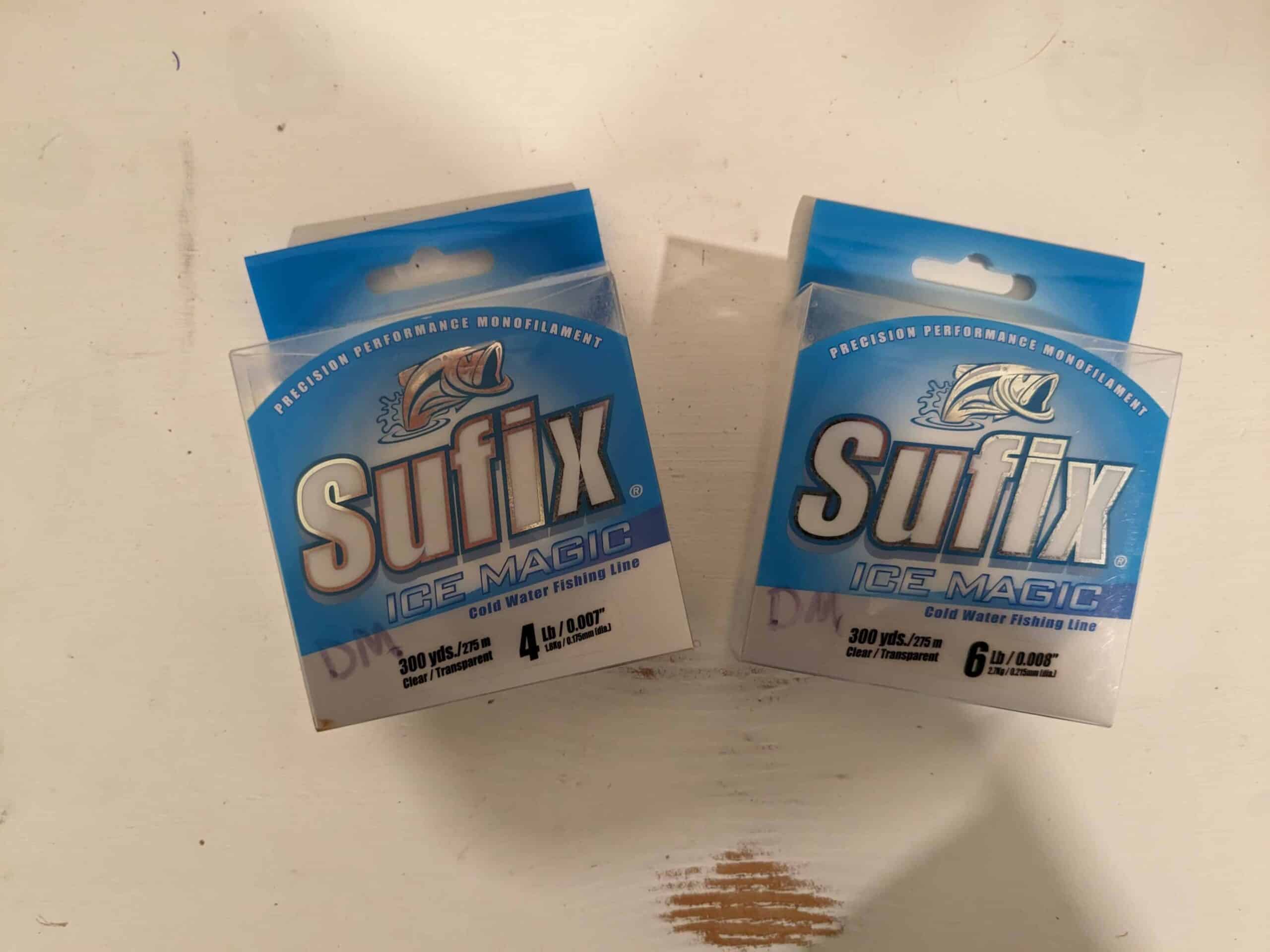 Sufix Ice Fishing line that is used for ice fishing for bass. 